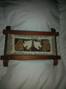 two cats two birds in lincoln log frame